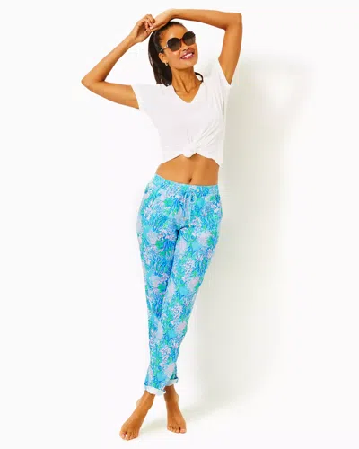 Lilly Pulitzer 31" Taron Mid-rise Linen Pant In Las Olas Aqua Strong Current Sea