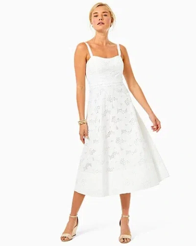 Pre-owned Lilly Pulitzer $328  Fawn Midi Dress Resort White Cabana Eyelet 2 4 14