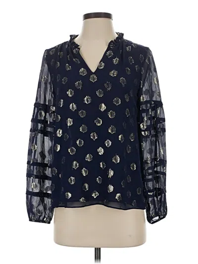Pre-owned Lilly Pulitzer 3/4 Sleeve Silk Top Blue Keyhole Neckline Tops