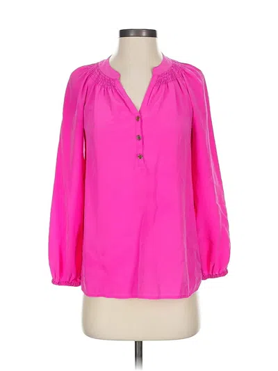 Pre-owned Lilly Pulitzer 3/4 Sleeve Silk Top Pink Open Neckline Tops
