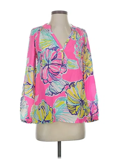 Lilly Pulitzer 3/4 Sleeve Silk Top Pink Plunge Neckline Tops