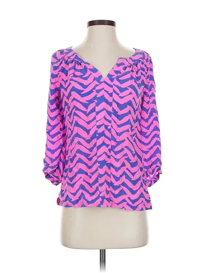 Pre-owned Lilly Pulitzer 3/4 Sleeve Silk Top Pink Sweetheart Neckline Tops