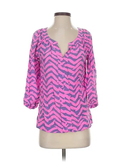 Pre-owned Lilly Pulitzer 3/4 Sleeve Silk Top Pink Sweetheart Neckline Tops