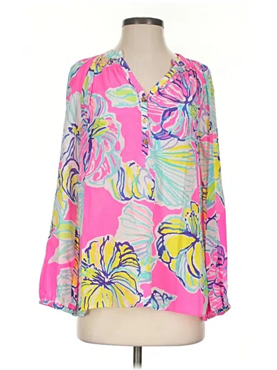 Lilly Pulitzer 3/4 Sleeve Silk Top Pink V-neck Tops