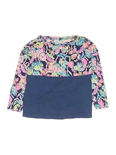 Pre-owned Lilly Pulitzer Kids' 3/4 Sleeve Top Blue Color Block Pattern Boatneck Tops