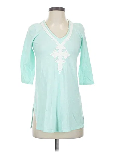 Pre-owned Lilly Pulitzer 3/4 Sleeve Top Teal V-neck Tops