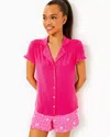 Lilly Pulitzer 4" Augustina Pajama Short In Passion Fruit Pink Fluttering Hearts