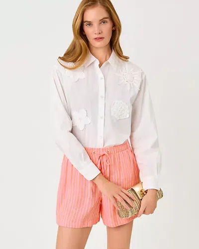 Lilly Pulitzer 5" Croix Linen Short In Sunset Orange X Conch Shell Pink Saint Tropez Stripe
