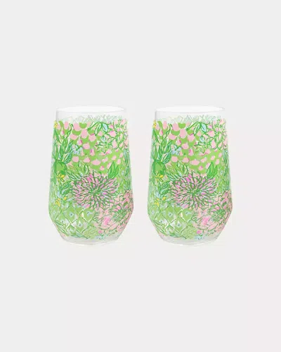 Lilly Pulitzer Acrylic Wine Glass Set In Fauna Green Lime Feeling Good