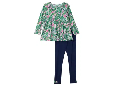 Lilly Pulitzer Adella Tunic Legging Set (toddler/little Kids/big Kids) Girl's Active Sets Conch Shell Pink Roaring  In Green