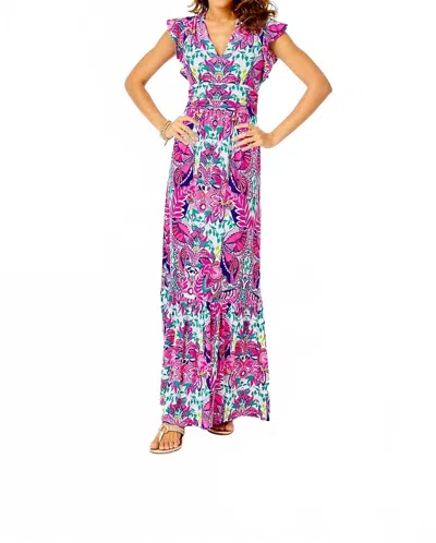 Lilly Pulitzer Adriann Flutter Sleeve Maxi Dress In Resort White Shes Too Fly Engineered In Purple