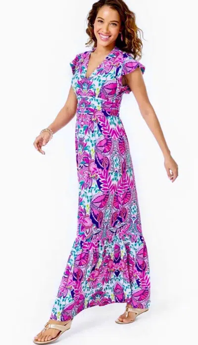 Pre-owned Lilly Pulitzer Adriann Maxi Dress She's Too Fly $268 Size L,xl In Multicolor
