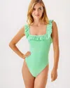 Lilly Pulitzer Aemma Ruffle One-piece Swimsuit In Fauna Green Seersucker Stripe