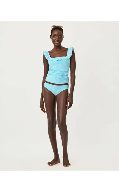 Lilly Pulitzer Aemma Ruffle Tankini Top In Capri Blue Seersucker Stripe In Multi