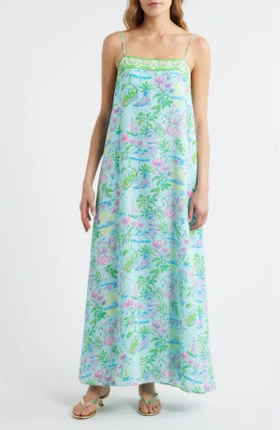 Lilly Pulitzer Amalfi Silk Maxi Dress In Salt Pond Blue In Green