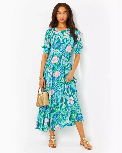 Lilly Pulitzer Ameilia Elbow Sleeve Midi Dress In Multi Hot On The Vine Engineered Woven Dress
