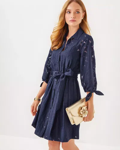 Lilly Pulitzer Amrita Shirtdress In True Navy Flora Faille