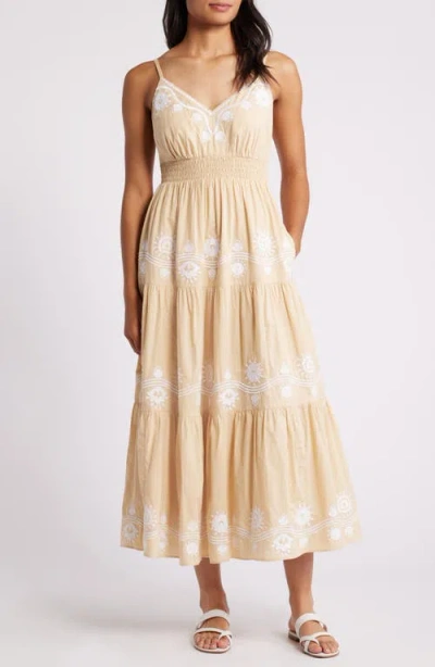 Lilly Pulitzer Aviry Embroidered Midi Dress In Sand Bar