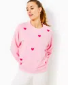 Lilly Pulitzer Ballad Cotton Sweatshirt In Conch Shell Pink Hearts Embellishment