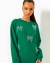 Lilly Pulitzer Ballad Cotton Sweatshirt In Fiddle Leaf Green Bow Embellishment