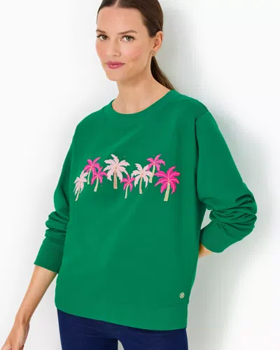Lilly Pulitzer Ballad Cotton Sweatshirt In Fiddle Leaf Green Palm Trees