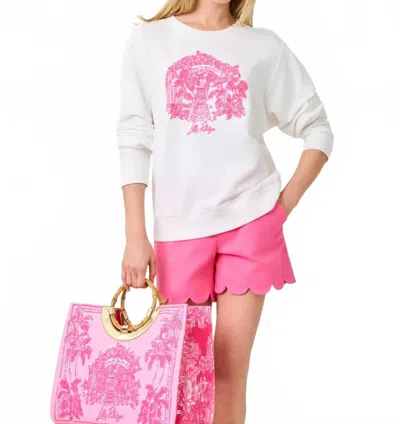Lilly Pulitzer Ballad Cotton Sweatshirt In Resort White Palm Beach Destination Graphic In Multi