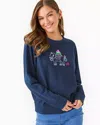 Lilly Pulitzer Ballad Cotton Sweatshirt In Low Tide Navy Holiday Elephant Embroidery
