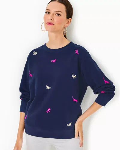 Lilly Pulitzer Ballad Cotton Sweatshirt In Low Tide Navy Monkey Half Drop