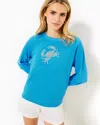 Lilly Pulitzer Ballad Cotton Sweatshirt In Lunar Blue Crab Embellishment