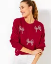 Lilly Pulitzer Ballad Cotton Sweatshirt In Malbec Red Bow Embellishment