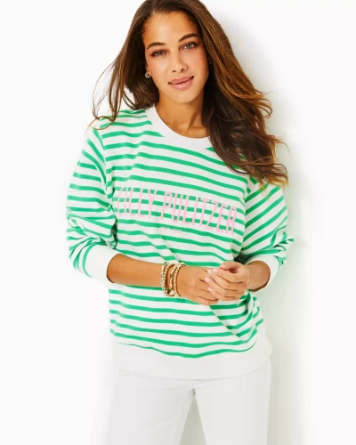 Lilly Pulitzer Ballad Cotton Sweatshirt In Spearmint Striped  Embroidered Sweat