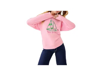 Lilly Pulitzer Ballad Long Sleeve Sweatshirt In Multi Holiday Party Boat Embellishment In Pink