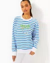 Lilly Pulitzer Ballad Sweatshirt In Blue Stream Stripe Twin Palms Embellishment