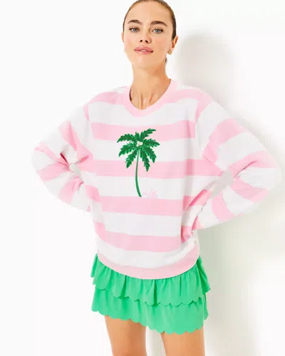 Lilly Pulitzer Ballad Sweatshirt In Conch Shell Pink Palm Tree Embellished Graphic
