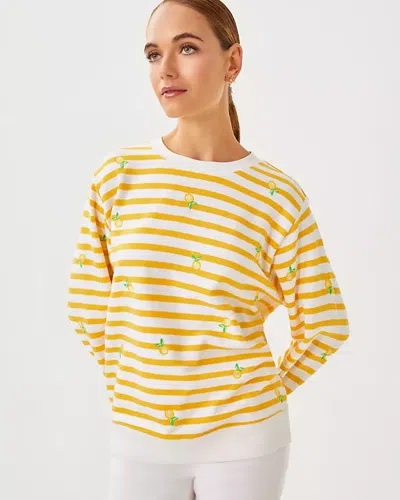 Lilly Pulitzer Ballad Sweatshirt In Honeycomb X Resort White Make Lemonade Half Drop Embroidery