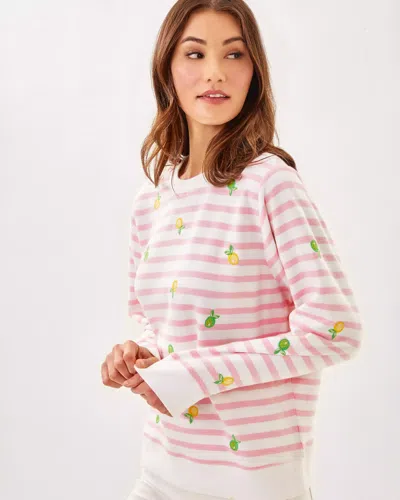 Lilly Pulitzer Ballad Sweatshirt In Pink Muse X Resort White Make Limeade Half Drop Embroidery