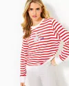 Lilly Pulitzer Ballad Sweatshirt In Rococo Red Coastal Stripe Starfish Embellishment