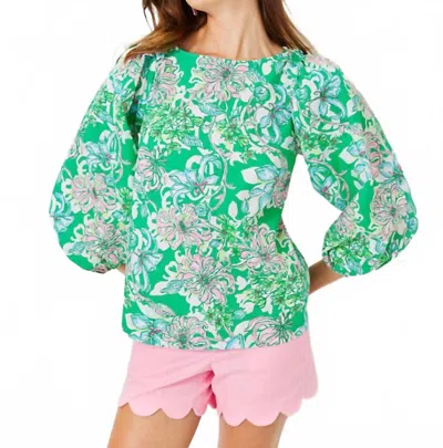 Lilly Pulitzer Barbara 3/4 Sleeve Cotton Top In Spearmint In Multi