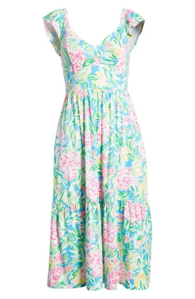 LILLY PULITZER BAYLEIGH FLUTTER SLEEVE TIERED MIDI DRESS