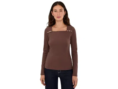 Lilly Pulitzer Beaty Long Sleeve Knit Top Women's Blouse Coco Beach: Md, Cotton/polyester/spandex In Brown