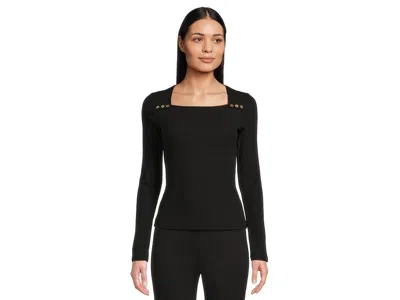 Lilly Pulitzer Beaty Long Sleeve Knit Top Women's Blouse Noir: Xl, Cotton/polyester/spandex In Black
