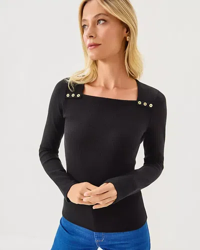 Lilly Pulitzer Beaty Long Sleeve Square Neck Knit Top In Black