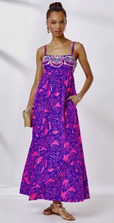 Pre-owned Lilly Pulitzer Bernadetta Maxi Dress Passion Fruit Pink Wild Nights Size 6