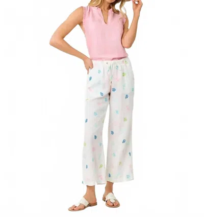 Lilly Pulitzer Brawley Linen Crop Pant In Multi Beach Treasure Embroidery In White