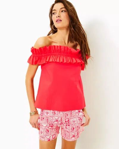 Lilly Pulitzer Brennalee Off-the-shoulder Ruffle Top In Mizner Red