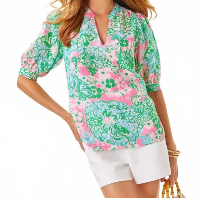 Lilly Pulitzer Brinelle Short Sleeve Top In Multi Plumes In Bloom In Green