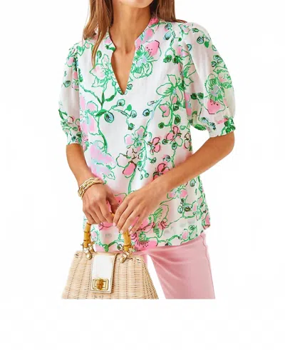 LILLY PULITZER BRINELLE TOP IN MULTI OVERSIZED ORCHIDS ON THE AVENUE ALLOVER