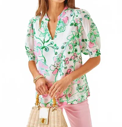 LILLY PULITZER BRINELLE V-NECK TOP IN WHITE