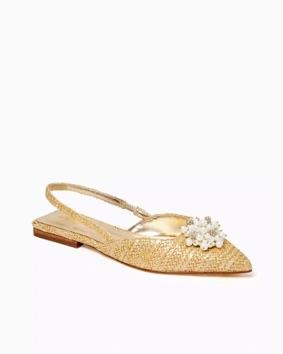 Lilly Pulitzer Brit Straw Slingback Shoe In Gold Metallic