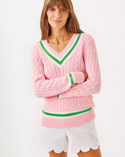 Lilly Pulitzer Brockton Cotton Sweater In Pink Muse X Fauna Green Tipping